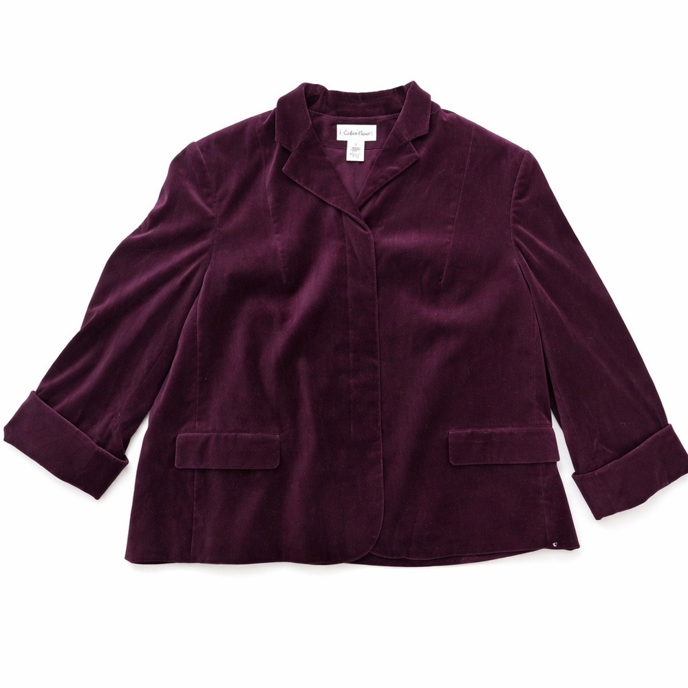 Calvin Klein Women's Purple Velvet Blazer Jacket‎ Size 16 Cuffed Sleeves